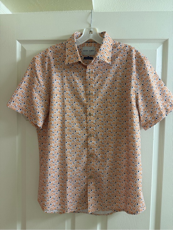 Henri James Other - Men's Short-Sleeve Orange Floral Button-Down Shirt